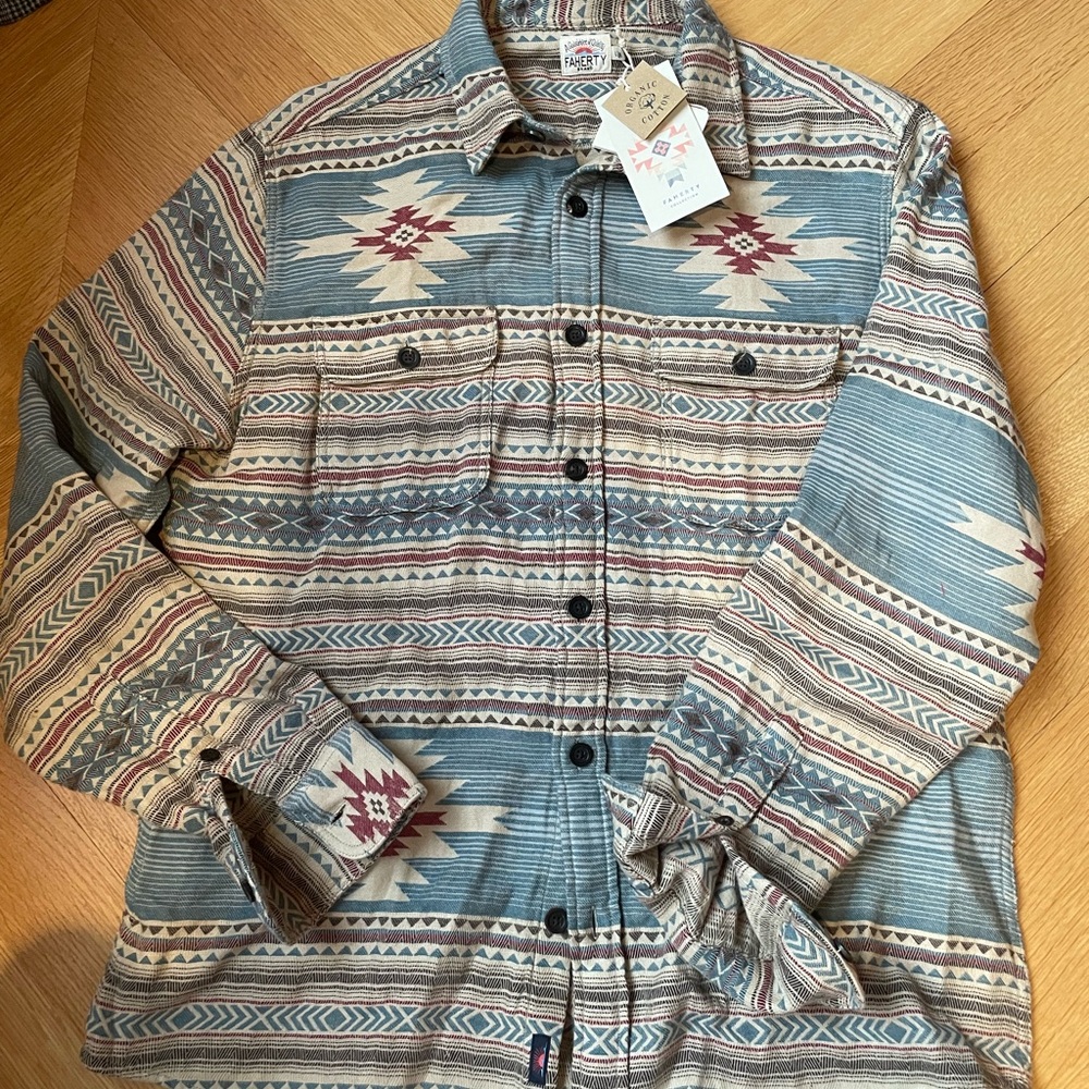Faherty Native American Print Collar Shirt